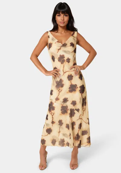 Bebe Printed Chiffon Cowl Maxi Dress In Gray