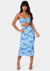 Bebe Printed Front Cutout Midi Dress In Soft Tapestry