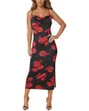 Bebe Printed Satin Bias Midi Dress In Black