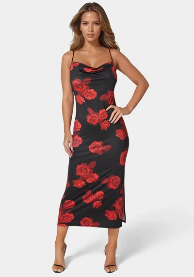 Bebe Printed Jersey Maxi Slip Dress In Black Rose