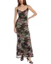 BEBE BEBE PRINTED MESH COWL GOWN