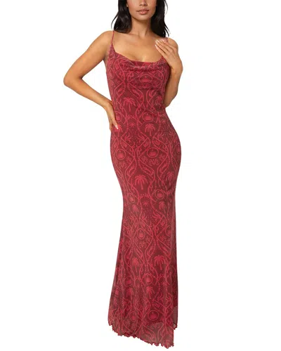 Bebe Printed Mesh Maxi Dress In Purple