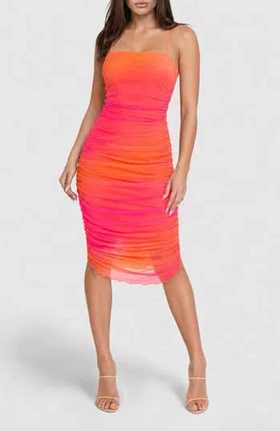 Bebe Printed Mesh Shirred Midi Dress In Multi