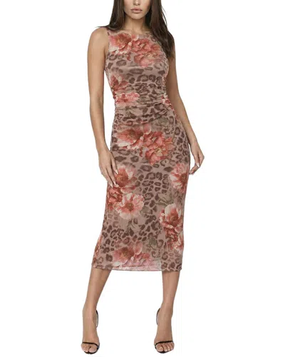 Bebe Printed Mesh Side Shirred Maxi Dress In Animal Print