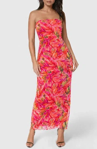 Bebe Printed Mesh Strapless Maxi Dress In Multi