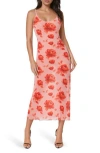 Bebe Printed Mesh V-neck Maxi Dress In Pink