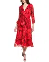 Bebe Printed Wrap Midi Dress In Red Multi