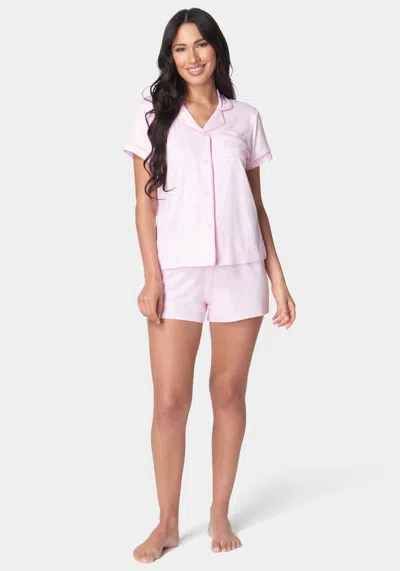 Bebe Printed Notch Collar Short Set In Light Pink