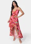 Bebe Printed Ruffle Wrap Dress In Watercolor Palm