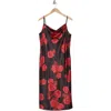 Bebe Printed Satin Bias Midi Dress In Black Rose