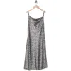 Bebe Printed Satin Bias Midi Dress In Black/white/daisy