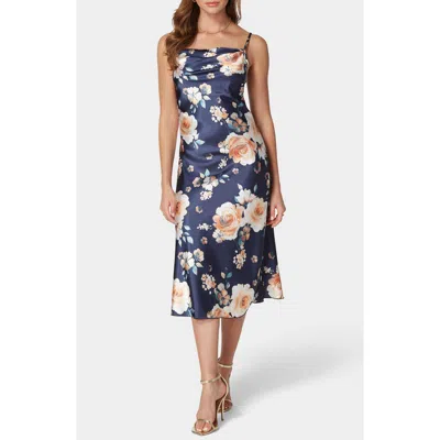 Bebe Printed Satin Bias Midi Dress In Multi