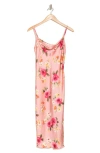 Bebe Printed Satin Bias Midi Dress In Pink/ Multi