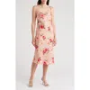 Bebe Printed Satin Bias Midi Dress In Pink/multi