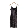 Bebe Printed Satin Bias Midi Dress In White Black