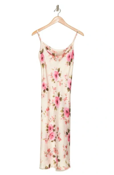 Bebe Printed Satin Bias Midi Dress In White / Multi