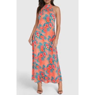 Bebe Printed Satin Mock Neck Maxi Dress In Multi
