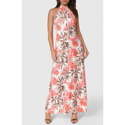 Bebe Printed Satin Mock Neck Maxi Dress In Multi