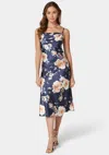 Bebe Printed Satin Slip Midi Dress In Navy,cream