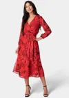 Bebe Printed Wrap Midi Dress In Red Multi