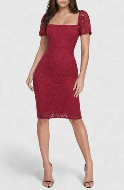 Bebe Puff Sleeve Lace Midi Dress In Burgundy