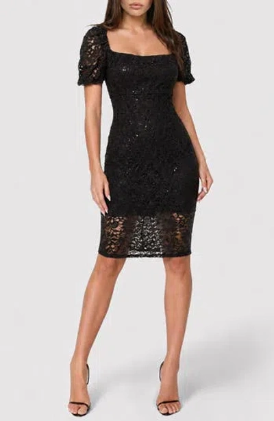 Bebe Puff Sleeve Lace Minidress In Black