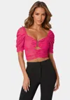 BEBE PUFF SLEEVE LACE TOP