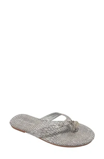 Bebe Python Embossed Thong Sandal In Silver