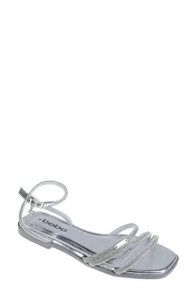 Bebe Rhinestone Ankle Strap Sandal In Silver