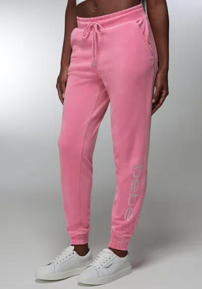 Bebe Rhinestone Detail Velour Jogger In Pink Taffy