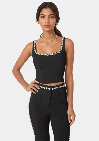 Bebe Rhinestone Detail Woven Twill Corset In Black