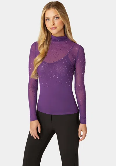 Bebe Rhinestone Embellished Mesh Top & Cami In Imperial Purple