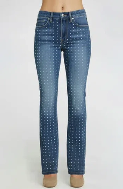 Bebe Rhinestone Embellished Straight Leg Jeans In Blue