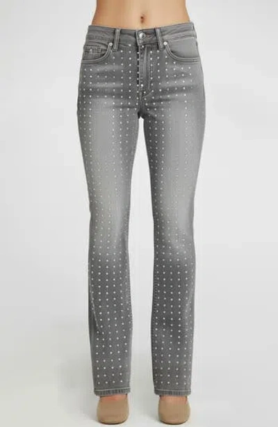 Bebe Rhinestone Embellished Straight Leg Jeans In Gray