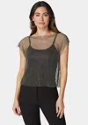 Bebe Rhinestone Fishnet Top With Knit Tank In Black