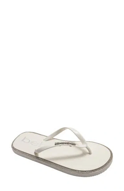 Bebe Rhinestone Flip Flop In White
