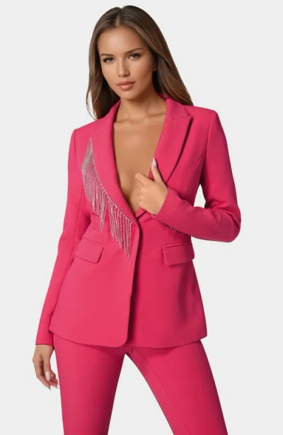 BEBE BEBE RHINESTONE FRINGE TAILORED BLAZER