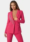 Bebe Rhinestone Fringe Tailored Blazer In Raspberry