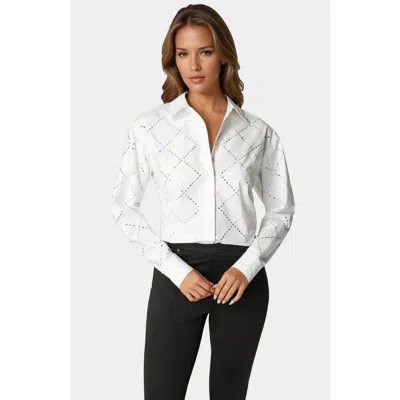 BEBE BEBE RHINESTONE LONG SLEEVE BLOUSE