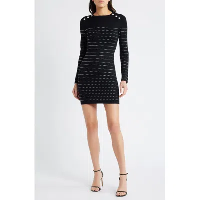 Bebe Rhinestone Long Sleeve Sweater Dress In Black