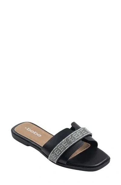 Bebe Rhinestone Slide Sandal In Black/white