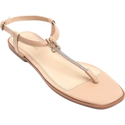 Bebe Rhinestone T-strap Sandal In Tan
