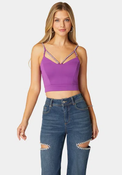 Bebe Rhinestone Trim Sleeveless Knit Top In Bright Violet