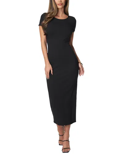 Bebe Short Sleeve Ribbed Midi Dress In Black