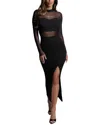 Bebe Rib Mock Neck Maxi Dress With Powermesh In Black