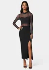 Bebe Rib Mock Neck Maxi Dress With Powermesh In Black