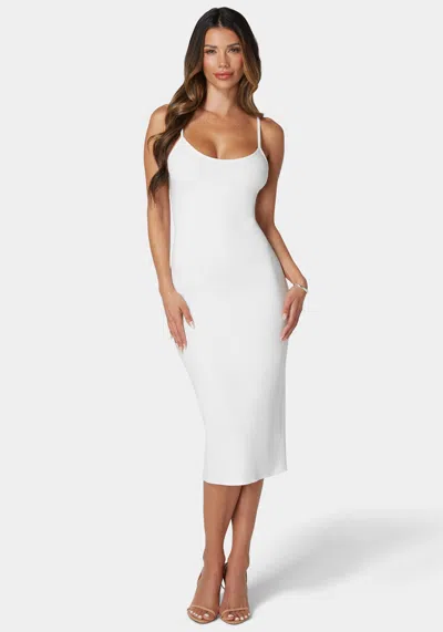 Bebe Rib Spaghetti Strap Midi Dress In White