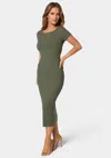 Bebe Cowl Neck Spaghetti Strap Slit Maxi In Olive