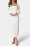 Bebe Rib Square Neck Long Sleeve Dress In White