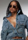 Bebe Sequin Hooded Denim Jacket In Silver